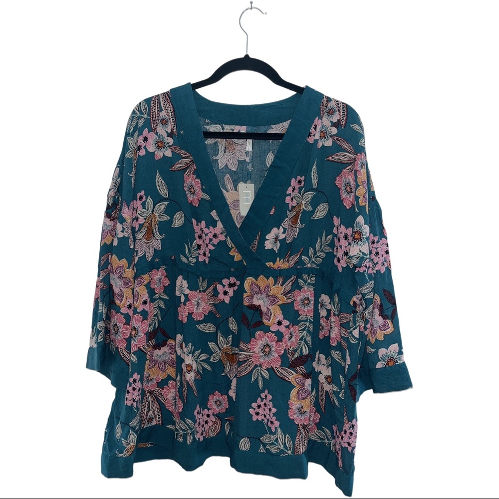 Maurices Green floral Flowey bohemian hippie top 3/4 sleeves women’s size large